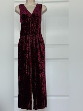Crushed Velvet Jumpsuit in Burgundy Size Large